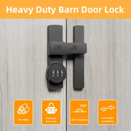 Barn Door Lock,180 Degree Flip Barn Door Locks and Gate Latches, Sliding/Bifold French Door Lock Latch for Gate Barn Garage Shed Window Cabinet Liquor 3-Digit Password Keyless,Black