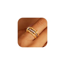 TINGN Stackable Ring for Women Dainty Gold Ring CZ Mixed Thumb Rings Non Tarnish Interlocked Fidget Rings for Anxiety Women