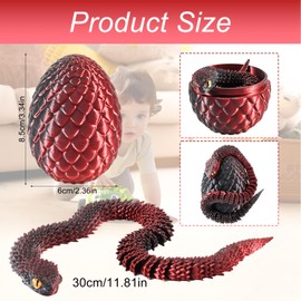 Joycabin 3D Printed Animals, 3D Printed Snake Fidget Toy, Easter 3D Printed Dragon Egg Snake Eggs, Fidget Mini Animals Toy Articular Mobility Toys for Adults and Kids Autism/ADHD (Black Red)