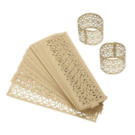 sourcing map 100Pcs Napkin Rings Laser Cut Foil Paper, Napkin Holder Hollow Napkin Bands for Weddings Party Serviette Table Decoration Restaurant (Brown, 5.3 x 1.6")