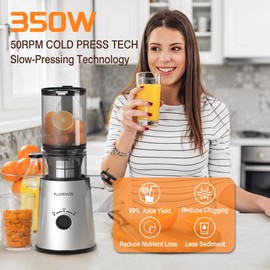 Cold Press Juicer, Slow Masticating Juicer Machines with 5" Feeding Chute Fit Whole Fruits&Vegetables, Stainless Steel Slow Masticating Juicer Easy to Clean, 99.6% Juice Purity, 1.5L Capacity.