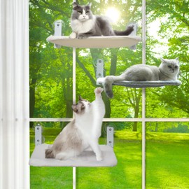 keny Cordless Cat Window Perch, Foldable Cat Window Hammock with 4 Suction Cups, Reversible Cover with Two Different Kinds of Fabrics, 40Lbs Load Capacity Sturdy Cat Window Bed for Cats Inside, White