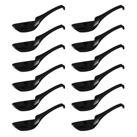 Thunder Group 7100BK Astragalus Soup Spoons, 6.2 inches (15.8 cm), Set of 12, Hook, Curry, Ramen, Fried Rice, Melamine Tableware, Dishwasher Safe, Crack-Resistant, Commercial Use, Black