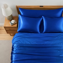 Entisn 4Pcs Royal Blue Twin XL Sheet Sets with Body Pillow Cover, Silky Satin Sheet Set, Luxury Bedding Set, Breathable & Ultra Soft Bed Sheet Set - 1 Fitted Sheet, 1 Flat Sheet, 2 Pillowcases