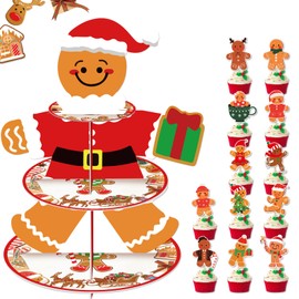 Gingerbread Christmas Cupcake Stand with Toppers for Party Decorations