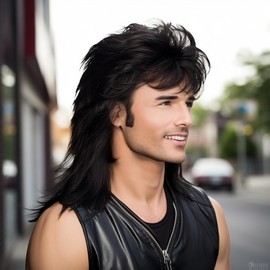 Leuik Adult Funny Wigs for Men|Pop Rock Wig|Joe Dirt Wig for 70s|80s Wig (Black)