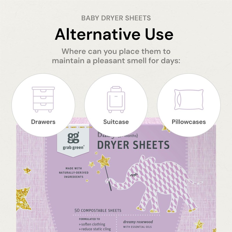 Grab Green Baby Laundry Dryer Sheets, 160 Sheets, Dreamy Rosewood