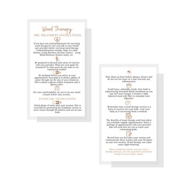 Wood Therapy Body Contouring Pre/Post Treatment Care | 50 Pack | 2x3.5" Business Card Size | Wood Therapy Client Handout Card | Fascia Massage White and Brown Design