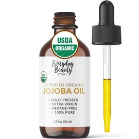Organic Jojoba Oil | 100% Pure, Cold-Pressed, Unrefined | USDA Certified Organic | Amber Glass Bottle with Glass Dropper | For Face, Skin & Hair - 1 Fl Oz