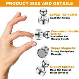 Omtofo Pack of 50 Neodymium Magnets Extra Strong, 12 x 16 mm Magnets for Magnetic Board, N52 Mini Magnets, Small Strong Magnets for Fridge, Pegboard, Notice Board, Whiteboard, A4, Photo