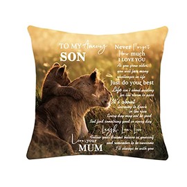 Axmosto Mama & Baby Lion Decorative Cushion Cover, To My Amazing Son Never Forget I Love You, Inspirational Gifts Son from Mum, Motivational Quote Decorative Pillow Cover, 45_x 45_cm (axmosto-012)