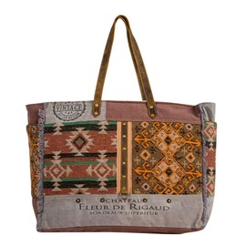 Myra Bag Western Leather Shoulder Bag for Women, Upcycled Canvas Weekender Bag - Rigaud Rail Express