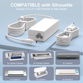 White 24V DC Power Adapter Compatible with Silhouette Cameo 5 4 3 2 1 SD Portrait Studio Electronic Cutter White Power Supply Cable, AC/DC Adapter for Silhouette Cameo 4 Charger(Round Port)