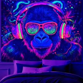 Blacklight Tapestry,Orangutan Tapestry Glow In The Dark,UV Reactive Black Light Upright Posters Wall Hanging for Bedroom Dorm Living Room Backdrop Decor (Orangutan, 90" x 70")