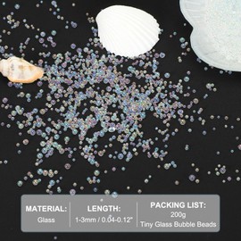 PATIKIL 1-3mm Mini Glass Bubble Beads 200g Tiny Iridescent Beads No Hole Water Droplet Balls for DIY Crafting Nail Art Resin Filler, White