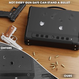 Upgraded 14LB Heavy Duty Biometric Gun Safe for 3-4 Pistols, Quick Access Pistol Safe with USB-C Port and Backlit Digital Keypad, Portable Handgun Safe with Mute Mode for Home Bedside Car