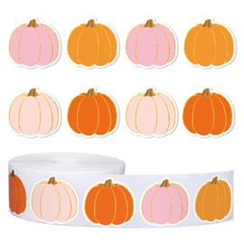 JarThenaAMCS 1000Pcs Fall Pumpkin Stickers Roll Orange Pink Pumpkin Waterproof Decals Autumn Thanksgiving Self-Adhesive Stickers for Envelope Scrapbook Decor Party Supplies, 1 Roll