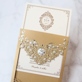 25-Set Luxury Pocket Wedding Invitations by Picky Bride, European-Style Upgraded 5 x 7” Invitation Cards for Wedding/Bridal Shower/Birthday Party, Gold Envelope Included 127 x 185mm - Set of 25pcs