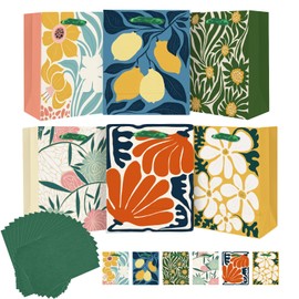 Gcardist 7.9"x4.3"x9.6" 6PCS Zusammenstoß Blumen Papier-Geschenk-Taschen mit Tissue-Papier Griffe Medium Größe（6pcs Taschen +18pcs Tissue-Papier ）