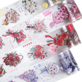 AuriicLeaf Floral Dream PET Tape Set, 4 Rolls of Flower Ephemera for Junk Journaling, Scrapbooking, Crafting, DIY Projects, Diaries, and Art Supplies