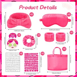 EYNDYN 72 Pcs Spa Sleepover Party Supplies for Girls With DIY Stickers And Greeting Card Rose Red Headband Wristbands Eye Mask Hair Scrunchie Tote Bag Sleeping Slumber Party Favors