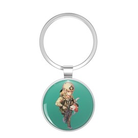 BKR Graphics Military Anime Girl Metal Double Sided Key Chain Keychain