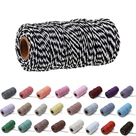 1 Roll 2mm 109 Yard Colourful Cotton Cord Bakers Twine DIY Crafts Gift Wrapping Christmas Wedding Home Decor String Rope (Black+White)