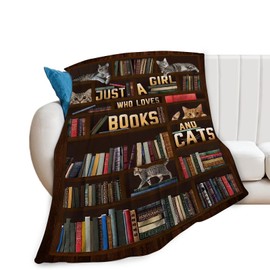 Cute Cat Blanket Just a Girl Who Loves Books and Cats Throw Blankets for Kids Teens Adults Warm Soft Lightweight Plush Funny Animal Print Fleece Flannel Throws Bedding Reading Gifts for Girls 50"x40"