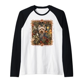 Yorkie or Silky Terrier William Morris Style Tapestry Raglan Baseball Tee