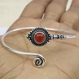 Carnelian Stone Hand Cuff, Spiral Hand Cuff, Silver Gemstone Cuff Bangle, Sun Bohemian Jewelry Gift
