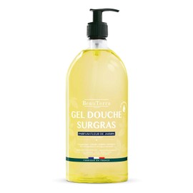 BeauTerra Gel de Ducha Ultra Hidratante Flor de Jazmín. Gel Limpiador corporal orgánico hidratante, 0% jabón, pieles secas o sensibles. Cuerpo y cabello - 1 L