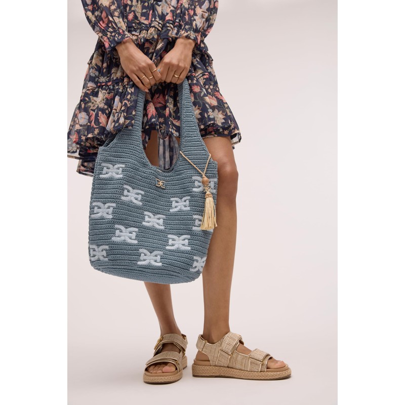 Sam Edelman April N/S Crochet Logo Tote, Blue Mix, One