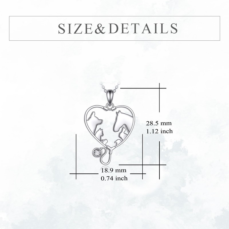 YFN Veterinary Necklace Sterling Silver Vet Techs Pendant Veterinarian Stethoscope