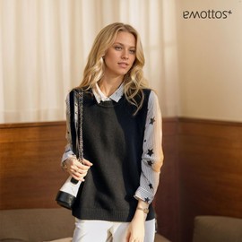 Women's Cable Knit Sleeveless Vest, Ladies Tank Top Chunky Side Buttons Sweaters with Round Neck, Pull Over Soft Casual Stylish Vintage Knitwear, Black, One Size