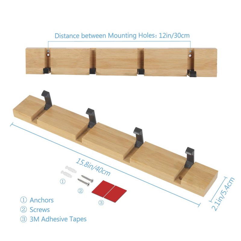 JSVER Wooden Coat Hooks Coat Rack Wall Mounted, Modern Coat