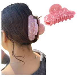 Super Chic Durable Claw Clips for Thin Medium Hair Hold - Styling Non Slip Updo - Accessories for Girls Women - Perfect for Curly or Straight (Pink Marble…)