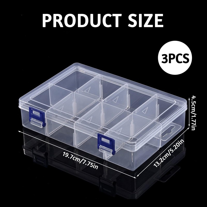 Fahibin Pack of 3 Compartments Storage Box, 8 Compartments, Plastic