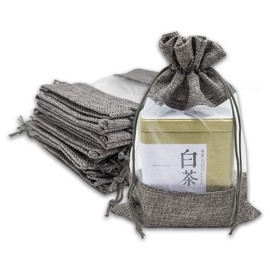 TheDisplayGuys - 48-Pack 6.5x8.5 Linen Burlap & Sheer Organza Gift Bag with Drawstring for Party Favors, Presents, Samples & Treats Mesh Pouch (Gray, Large)