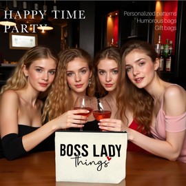 Boss Lady Gifts for Women Boss Gifts Best Boss Gifts for Women Cool Gifts for Bosses Makeup Bag Cosmetic Bag for Women Manager Leader Reusable Canvas Bags Zipper Makeup Bags Birthday Retirement