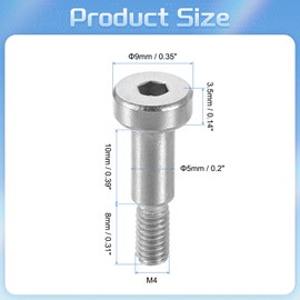 sourcing map 6Pcs 304 Stainless Steel Shoulder Bolt 5mm Shoulder Dia 10mm Shoulder Length M4 Thread Hex Socket Shoulder Bolts for Textile Hydraulic Injection Molding Machinery Industries