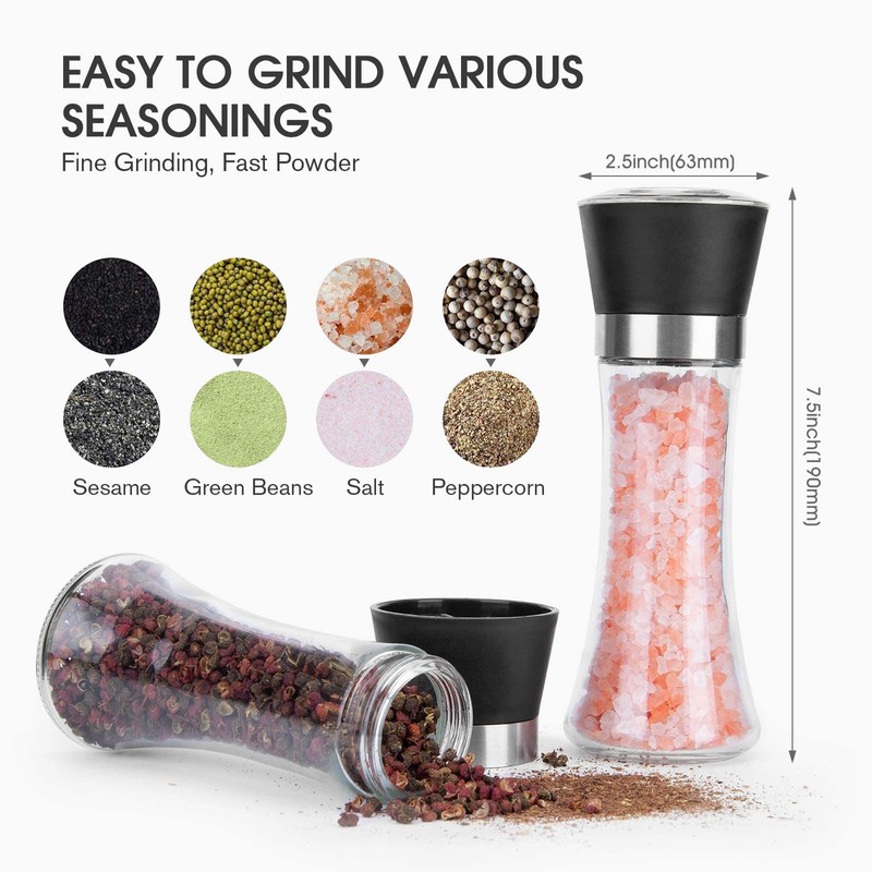 Hotder Premium Pepper and Salt Grinder Set of 2-Refillable Coarseness