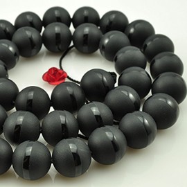 6MM 8MM 10MM 12MM 14MM 16MM Natural Stone Beads Round Black Matte Onyx Black Line Agata Beads for DIY Jewelry Making Necklace Bracelet (12MM)