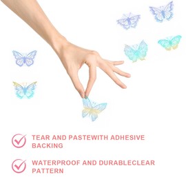 KGDUYC Pack of 45 Holographic Butterflies Ornaments, Vivid Removable Stickers, Waterproof Stickers, Butterfly Glitter Resin Stickers, Transparent, for Scrapbooking, Diary, Daily Planner