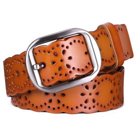 JASGOOD Fashion Women's Genuine Leather Waist Belt With Alloy Buckle,Orange Brown