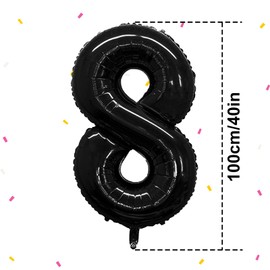 Birthday Number Balloons XXL Giant Foil Balloons 40 Inch - 101 cm Balloons Birthday Boys Girls Baby Shower Birthday Decorations Anniversary Party Decorations (Black, 8)