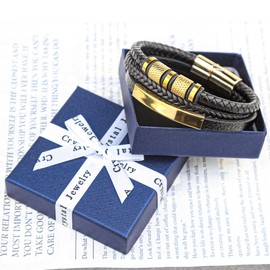 Mochity Men's Leather Bracelet, 21 cm, Stainless Steel Bracelet, Black, Brown, Blue, Pearl Necklace, Men's Bracelet, Leather Bracelet, Men's Gift, Jewellery, Leather, Leather