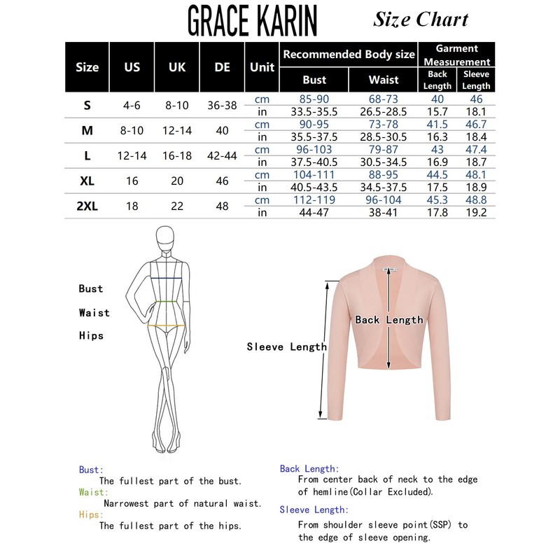 GRACE KARIN Ladies Casual Cropped Cardigan Boleros Long Sleeve Open