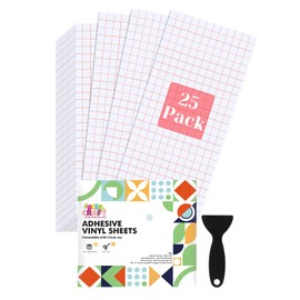 UCEC Transfer Tape for Vinyl, 25 Pack Clear Transfer Paper for Cricut Joy, Medium Tack Red Grid Vinyl Transfer Tape with 1 Scraper – Pre-cut Sheets 5.5 x 12 in for Stickers, Decals & Permanent Vinyl