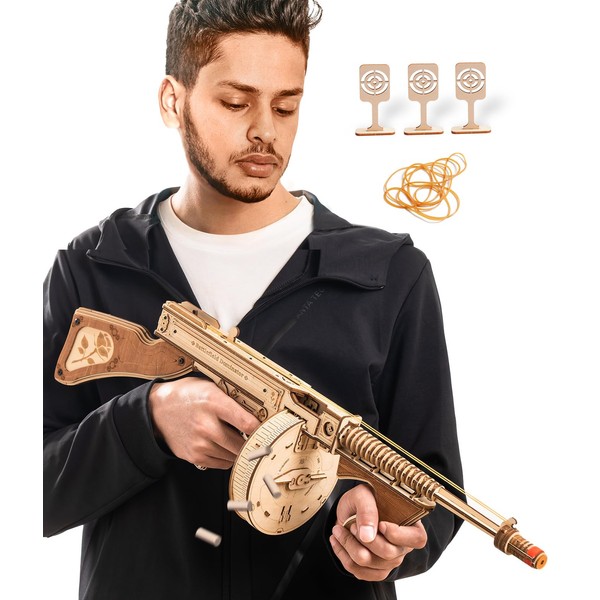 ROKR 3D Wooden Puzzles for Adults-Rubber Band Toy Tommy Gun-Model Kits to Build for Adults-Wood Puzzles Adult-Hobbies for Men-Gift Idea for Christmas