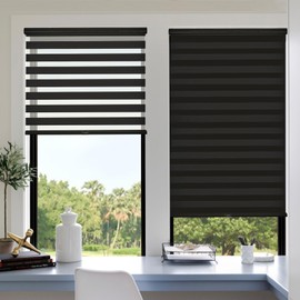 Tonature Zebra Blinds Free Stop Light Filtering Thermal Insulated Roller Blinds Cordless, Room Darkening Treatments Dual Layer Sheer Shades for Home Office,26.5" W x 48" H, Black